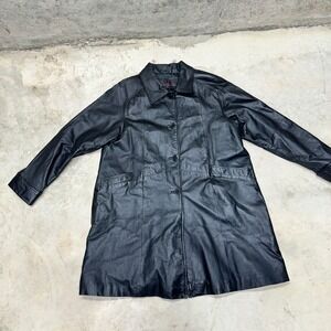 Phase Two Black Leather Button Up Trench Coat Jacket Womens Plus Size XL‎